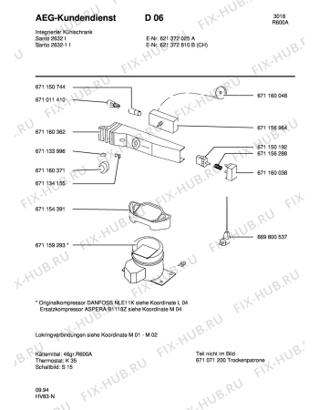 Взрыв-схема холодильника Aeg SAN2632-1 I - Схема узла Refrigerator electrical equipment